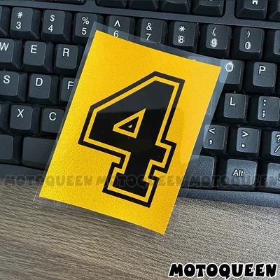 Motorcycle tail, tank, shock absorber decoration, scratch - number-4-yellow-background-75-10cm-one-piece