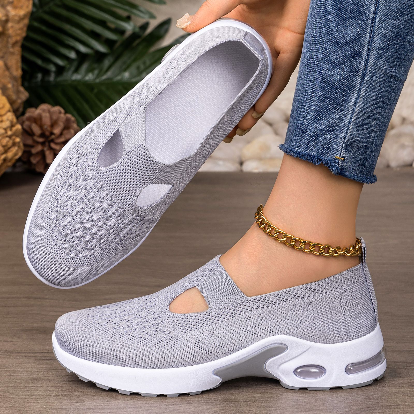 Zapatos de mujer Nuevo transfronterizo TEMU zapatos casuales de un pie zapatos casuales transpirables con almohadilla de aire con suela suave