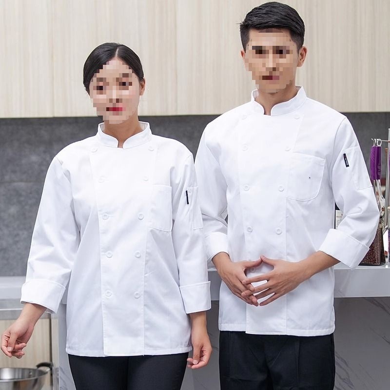 Men's long-sleeved chef uniform, autumn style, canteen breakfast, restaurant catering kitchen winter clothing, women's, logo printed.