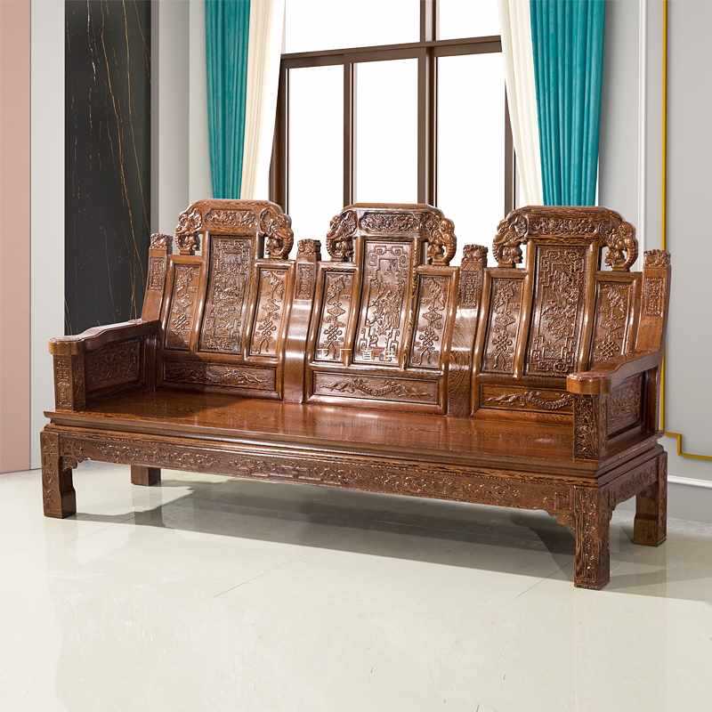 HF2X红木家具沙发鸡翅木象头沙发客厅中式古典别墅实木沙发中小户
