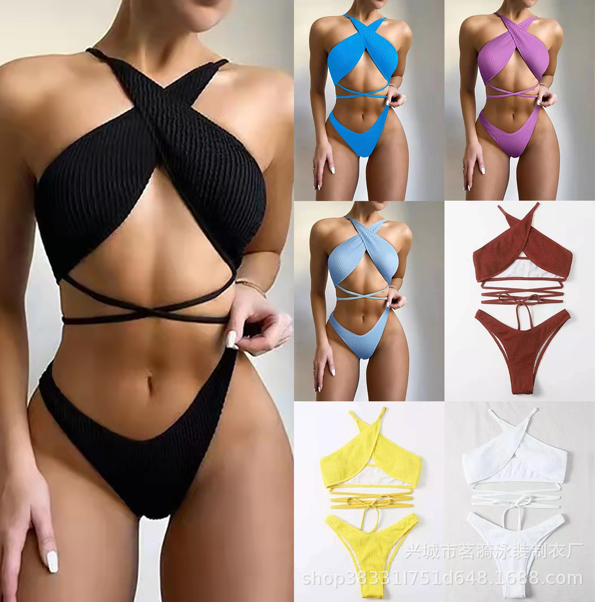 Mingyi europeo y americano nuevo multi-color ola tela sexy bikini cruz dividida traje de baño moda mujer traje de baño