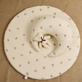ins韩国刺绣新生婴幼儿儿童帐篷地垫圆形棉 宝宝爬行垫防滑地垫