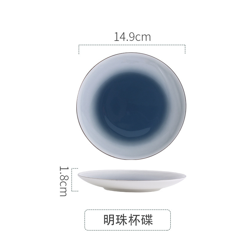 五つ星ホテル専用の高級ボーンチャイナ製色釉食器セット、グラデーショングレーと金縁の精巧な皿、ボウル、カップ|undefined