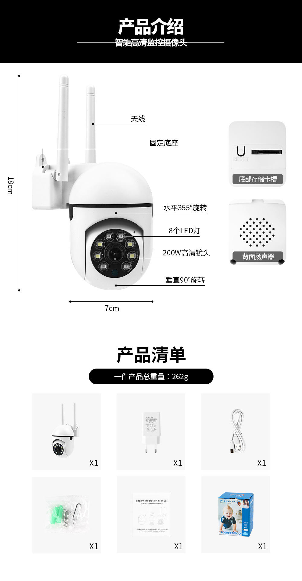 Home camera 360 degree, night vision, wireless WiFi