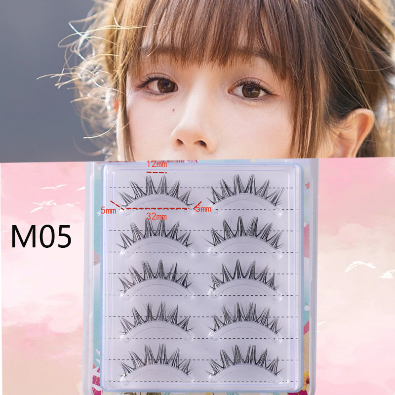 Suministro directo de fábrica transfronteriza natural larga Cruz gruesa japonés 3D afilado tallo transparente Luna doblar pestañas postizas