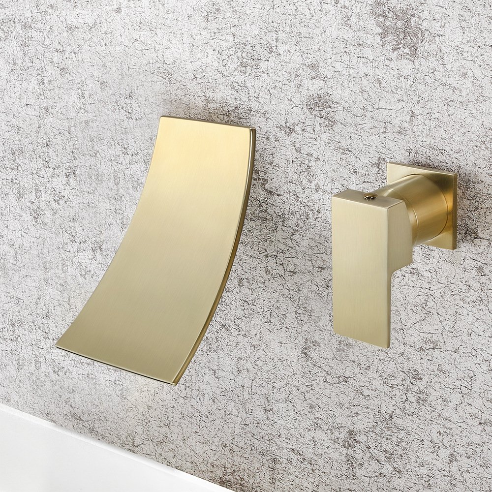 Cross-border brass washbasin faucet waterfall water outlet single, cold and hot mixed water is concealed in the wall-mounted bathroom countertop basin undefined
