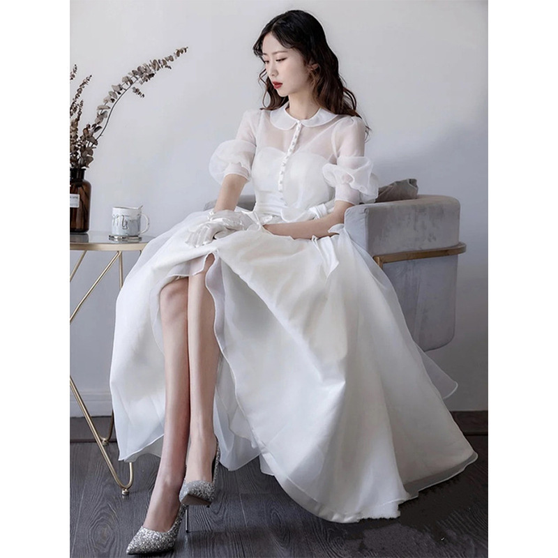 French-Style Light Wedding Dress Satin 2026 New Bride Simple Registration Certificate Light Gauze White Daily Banquet Evening Dress