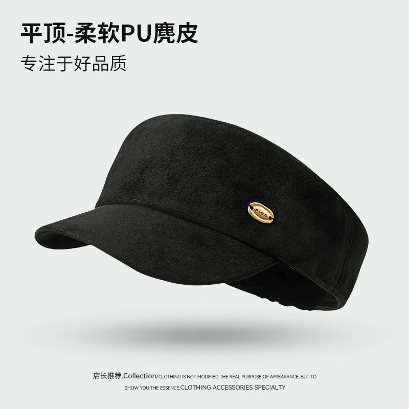 日系高级感麂皮绒平顶马术帽秋冬季百搭时尚英伦复古气质报童帽子|undefined