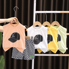 2023 New Children's Backless Hat Set for Girls and Boys, Summer Outfit with Letters, Shorts for Girls and Boys, Children's Clothing