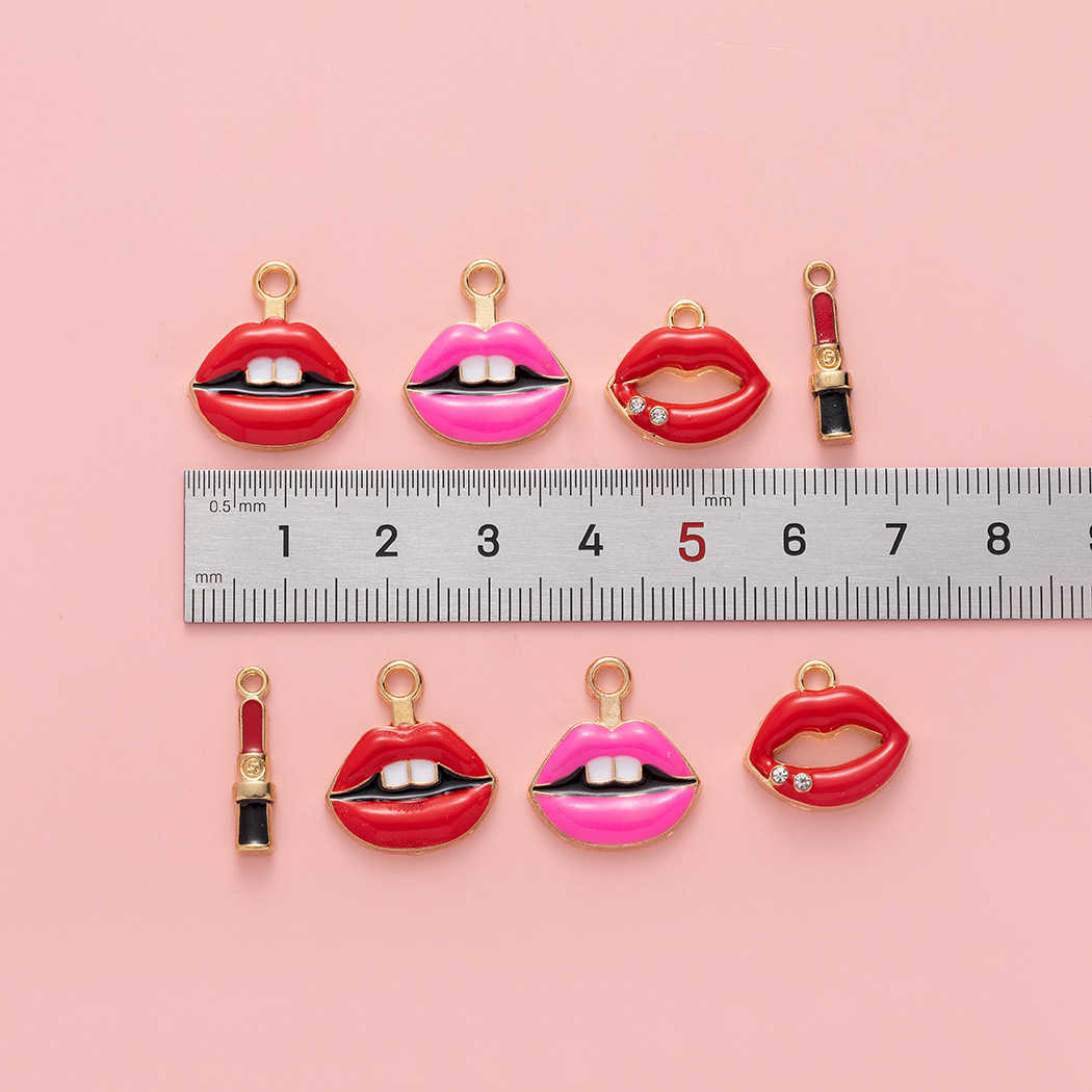 Charms, Jewelry Accessories Classification 10 PCS/Package Alloy Rhinestones Lipstick Lips
