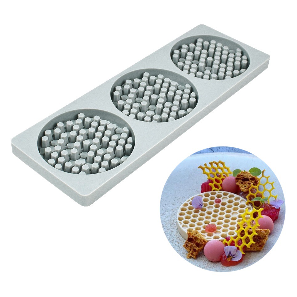 Molde de pastel de nido de abeja Molde de pastel de panal de malla tridimensional Molde de silicona de abeja Molde crujiente de chocolate