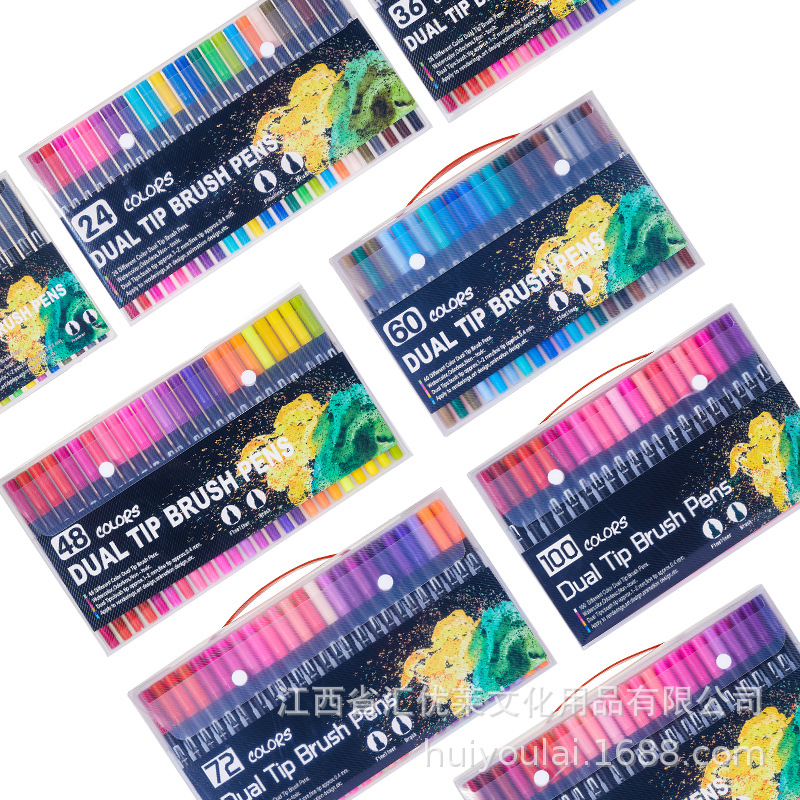 Productos transfronterizos a base de agua pluma de gancho de doble cabeza aguja de color pluma de pintura rotulador de cabeza suave pluma estudiante de arte