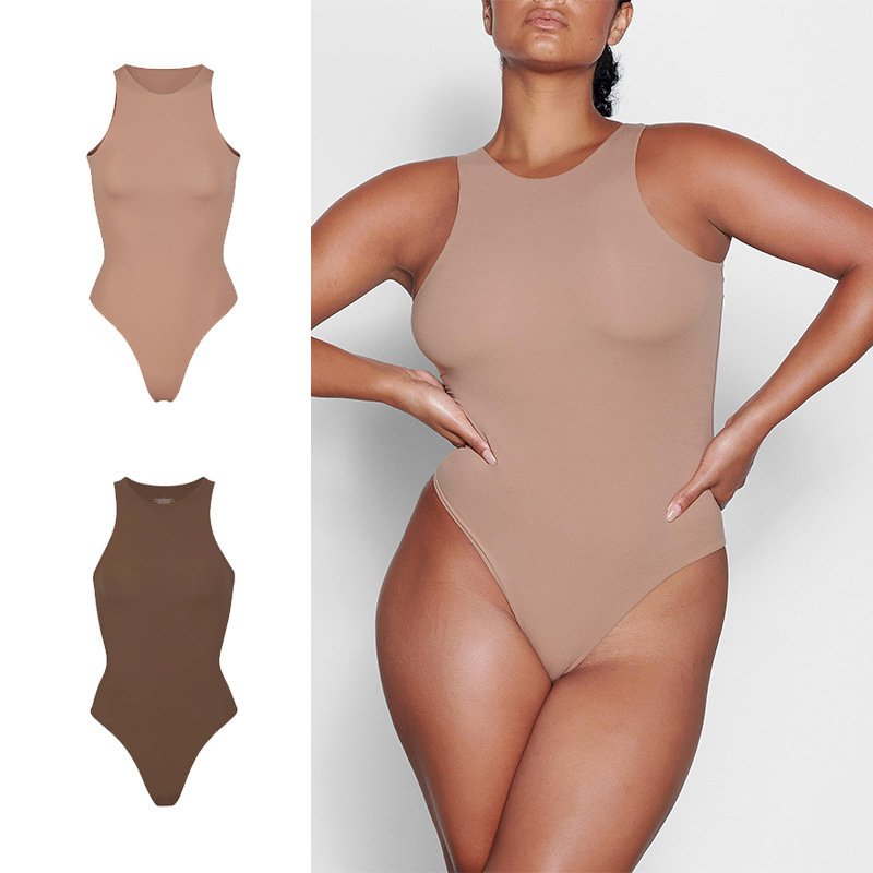 Kardashian Same Style Double-Layer High-Stretch Slim-Fit Skin-Friendly Sleeveless Thong Soft and Comfortable Round Neck Yoga Jumpsuit