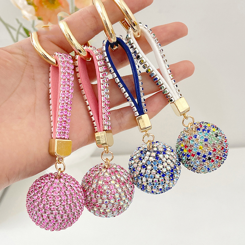 Fashion Full Diamond Round Ball High-end Rhinestone Backpack Pendant Car Keychain_voghion.com