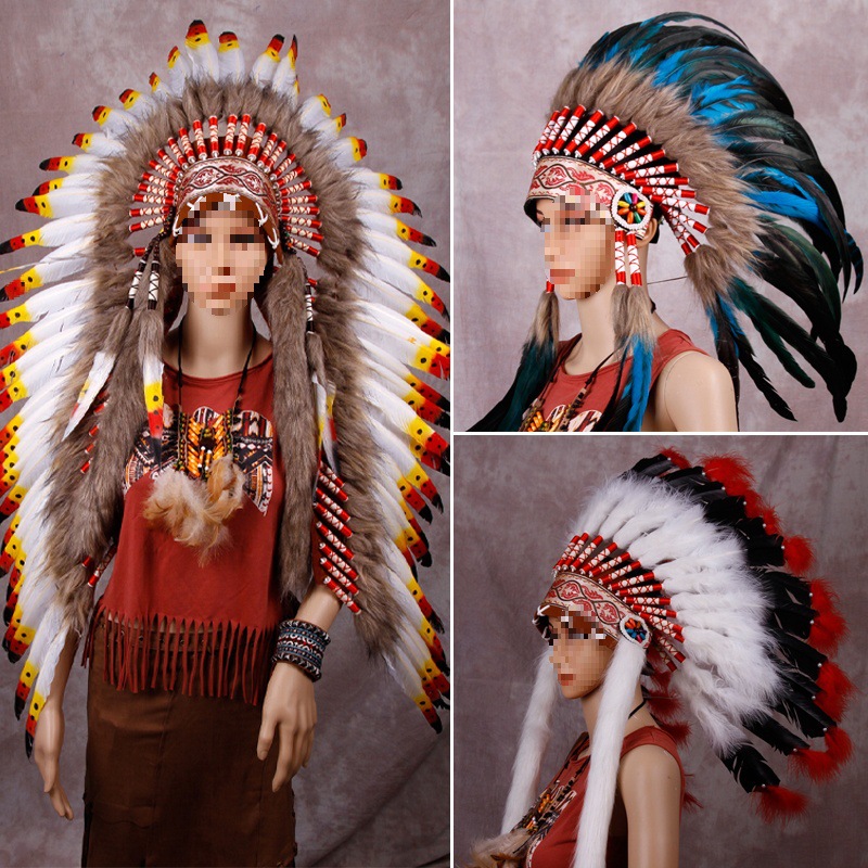 印第安羽毛头饰氛围活动手工羽毛头饰酋长帽子儿童走秀表演道具
