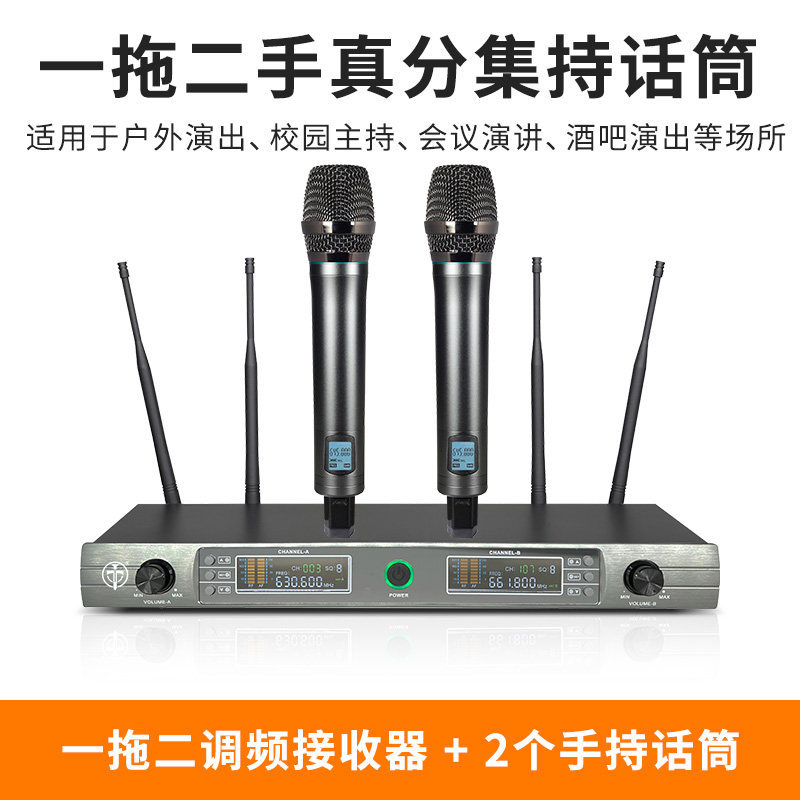 Micrófono inalámbrico TMD/Tengmandi de doble canal FM U-band Bluetooth para cantar, conferencias, KTV, verdadera diversidad