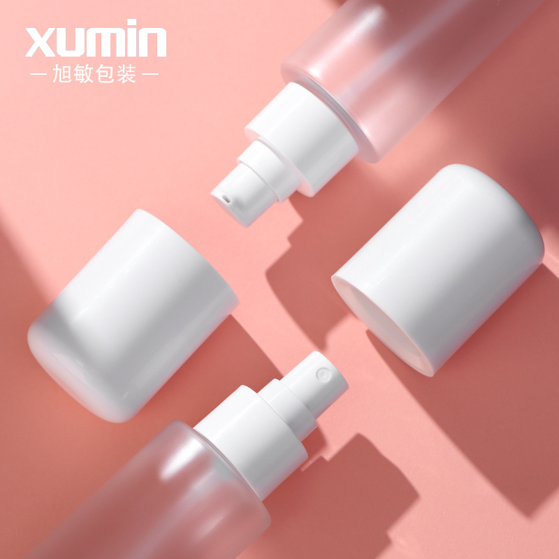 Xumin venta al por mayor tapa superior redonda blanca PET set botella 100mL botella de loción esmerilada 50g botella de crema 30 botella cuentagotas