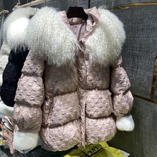 滩羊毛领羽绒服女中长款袖口水貂毛2021新款韩国时尚宽松加厚外套