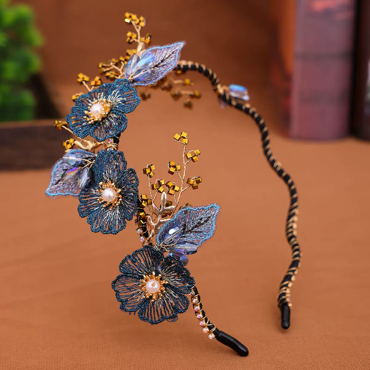 新款时尚发箍叶子头饰手工仿真布艺花朵抓链头箍发带前额压发配饰