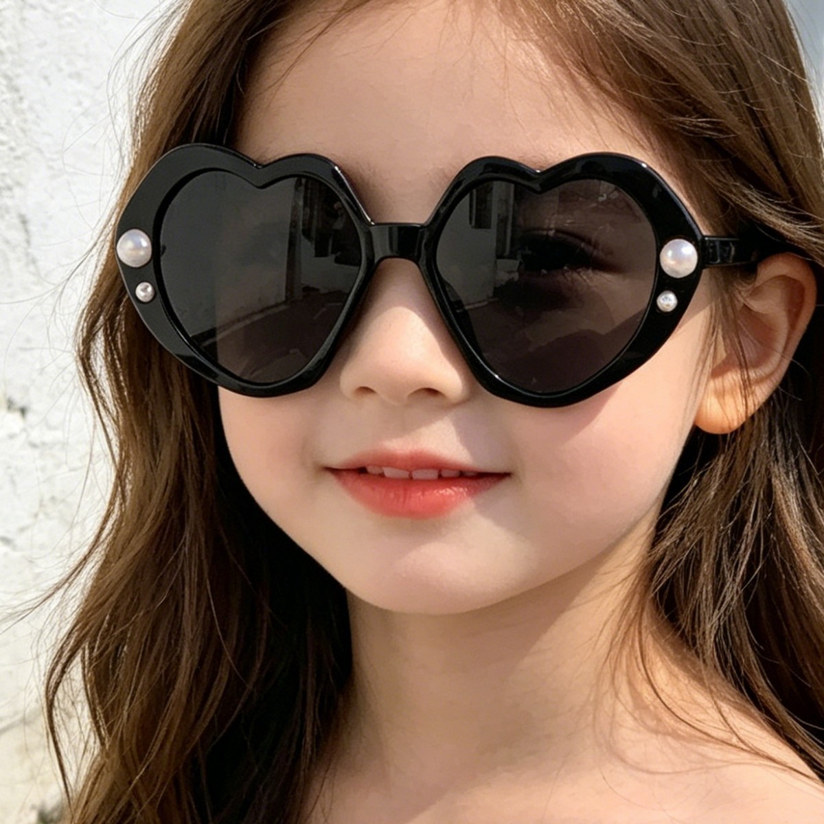 Gafas de sol infantiles con montura en forma de corazón, color caramelo, con accesorios de perlas, para niños y niñas, gafas de sol personalizadas para decoración de escenarios