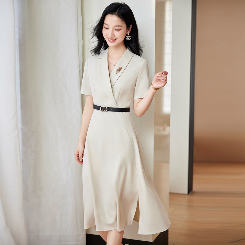 Senior Sense Interview Short-sleeved Professional Suit dress Women's Summer High-end Temperament Mid-length Dress Formal Overalls
