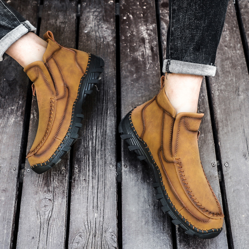 Herbst Neue Herren Casual Lederstiefel High-Top Martin Stiefel Herren Seitlicher Reißverschluss Arbeitsstiefel Grenzüberschreitend Große Größe Handgemachte Herrenschuhe_voghion.com