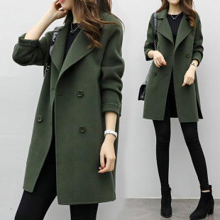 Spring, Autumn and Winter 2025 New Korean Style Fashionable Simple Slim Casual Mid-Length Double-Breasted Woolen Coat