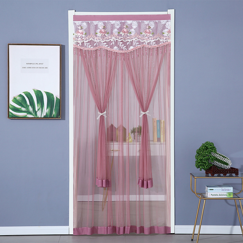 New Mosquito-proof Door Curtain Gauze Curtain Lace Embroidered Double-layer Silent Bedroom Curtain Half Curtain Punch-free Fly-proof Summer