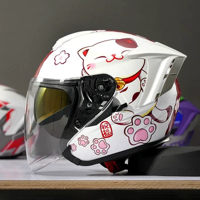 Motosiklet kaskı (dəbilqə) — Certified All-Season Safety Helmet - r05-lucky-cat-red-s-code