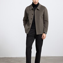 高端翻领100%全羊毛夹克外套男秋冬新款鹅绒内胆加厚双面毛呢大衣