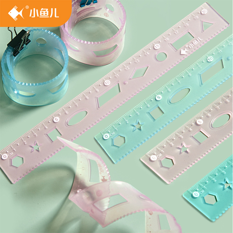 Small Fish 20cm Multifunctional Ruler, Flexible Geometric Drawing Ruler with Wave Line, Suitable for Primary and Middle School Students, Drawing Tool