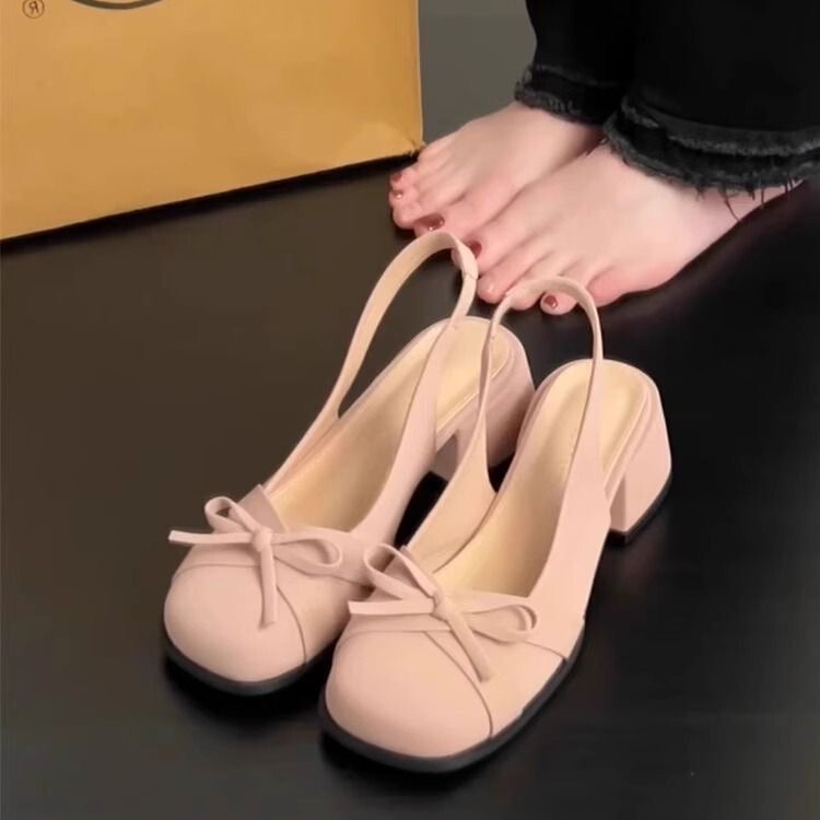 Japanese-Style Gentle and Sweet Bowknot with Skirt Round-Toe Chunky High Heels Spring and Summer New French Princess Style Sandals