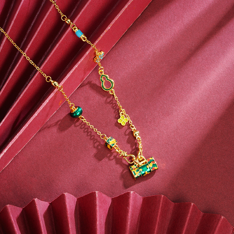 Nuevo collar chino de oro de arena vietnamita esmalte nacional de gota de esmalte de cerradura pequeña cadena de clavícula de mujer retro no se desvanece joyas