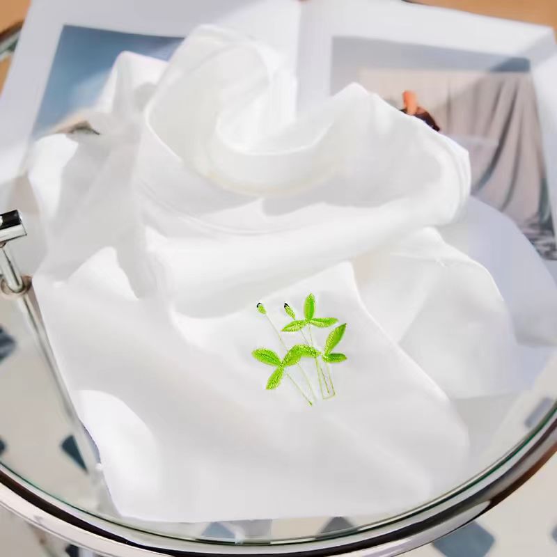 Cross-border Explosions Clover Embroidery 2024 Summer New 100 Cotton Loose Trendy Brand Base Shirt Crewneck T-shirt