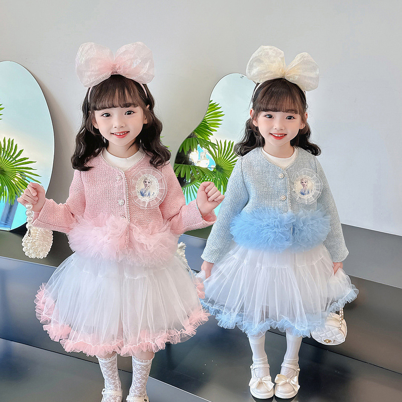 Girls Aisha Princess Dress Spring and Autumn New Little Fragrance Two-Piece Set Little Girl Dress Children's Elsa Dress