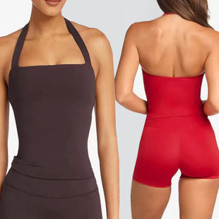 Foreign Trade Cross-border Yoga Vest Women's Neck with Chest Pad Wrapped Chest Shockproof Sports Fitness Top High Waist Quick-drying Shorts