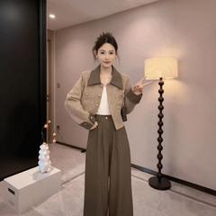时尚洋气套装女2025秋季新款小香风外套高腰直筒阔腿裤子两件套潮