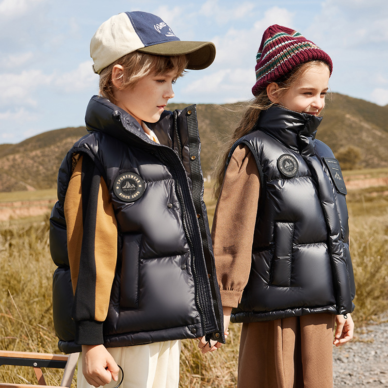 Kids' Lightweight Down Vest – 90% White Duck Fill Puffer Sleeveless Jacket, Breathable & Warm, Unisex Layering Piece For School & Outdoor (Black)_voghion.com