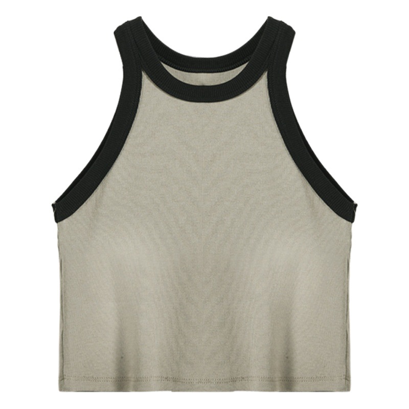 Q selecciona cuidadosamente una camisola básica versátil con parte inferior corta roscada de color contrastante para que las mujeres usan ropa exterior interior y sin mangas