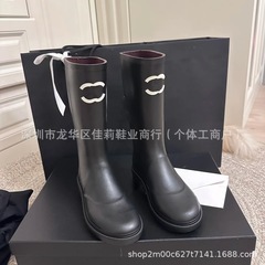 現物クロスボーダー香紅里高筒雨靴女2025新型欧米街頭スターカジュアル靴ファッションブーム