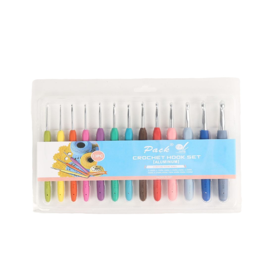 Tejido a mano de arco iris suave mango crochet TPR suave mango de ganchillo sólido suave mango de aluminio gancho de ganchillo traje de lana aguja