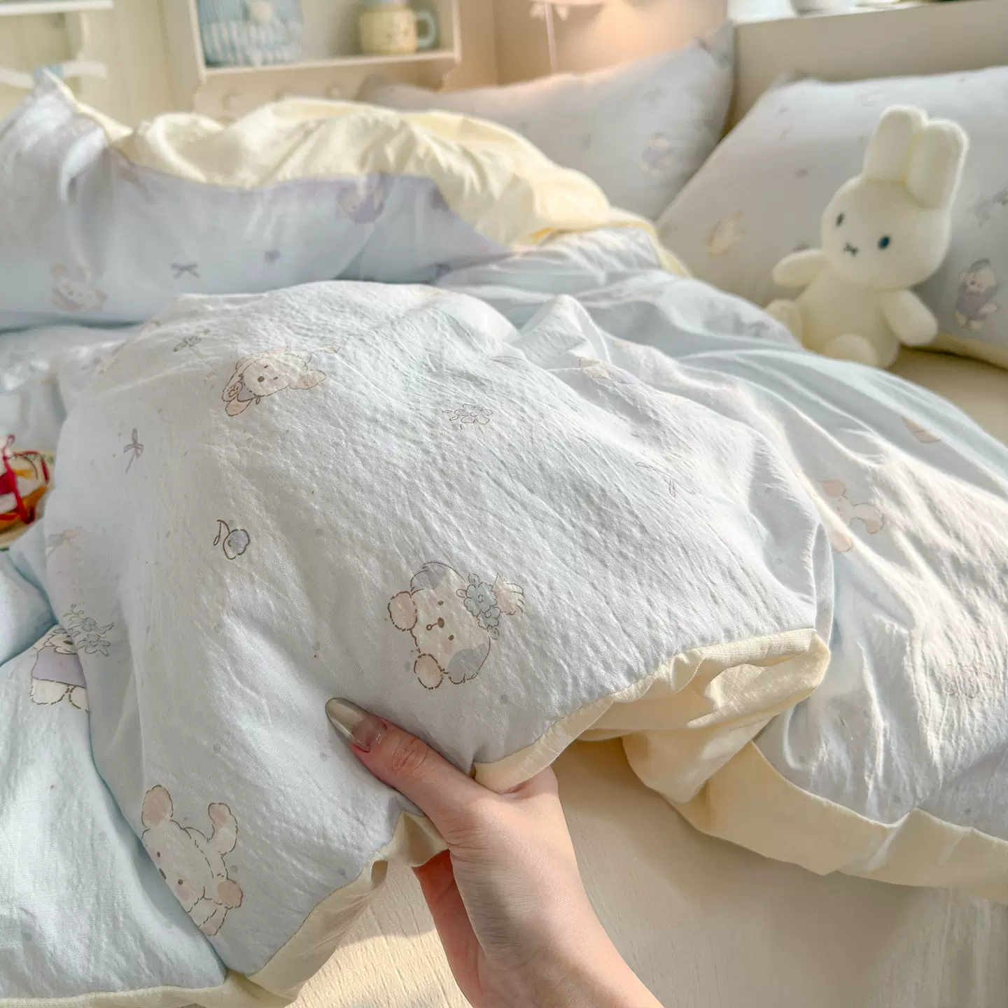 ins双层纱床上四件套2026款a类儿童卡通床品宿舍床单被套罩三件套