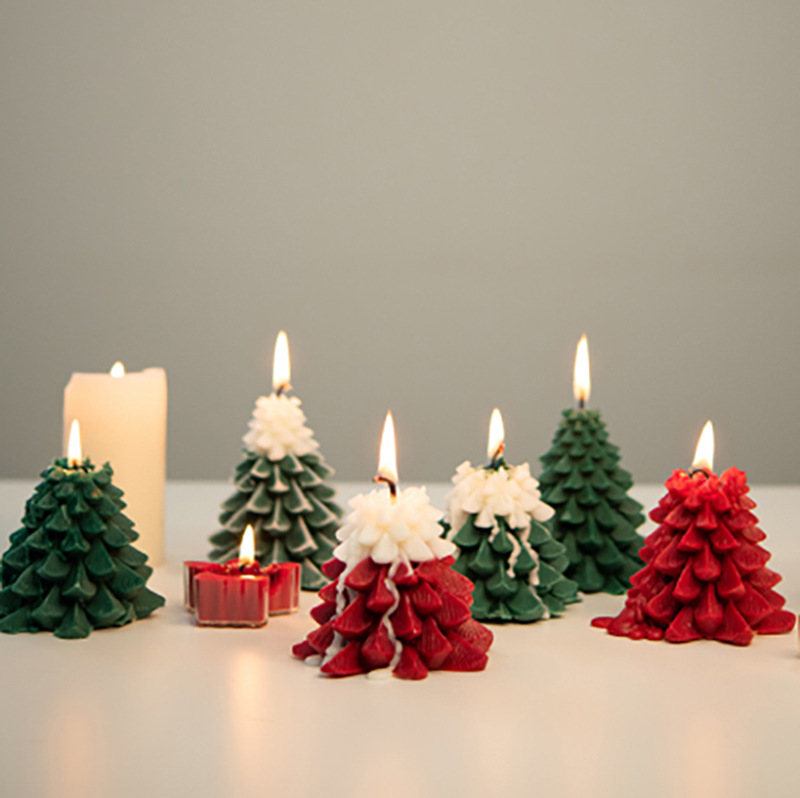 Navidad Año Nuevo aromaterapia vela nieve árbol de vacaciones decoración del hogar grande, mediano y pequeño de tres piezas rojo y verde decoración regalo