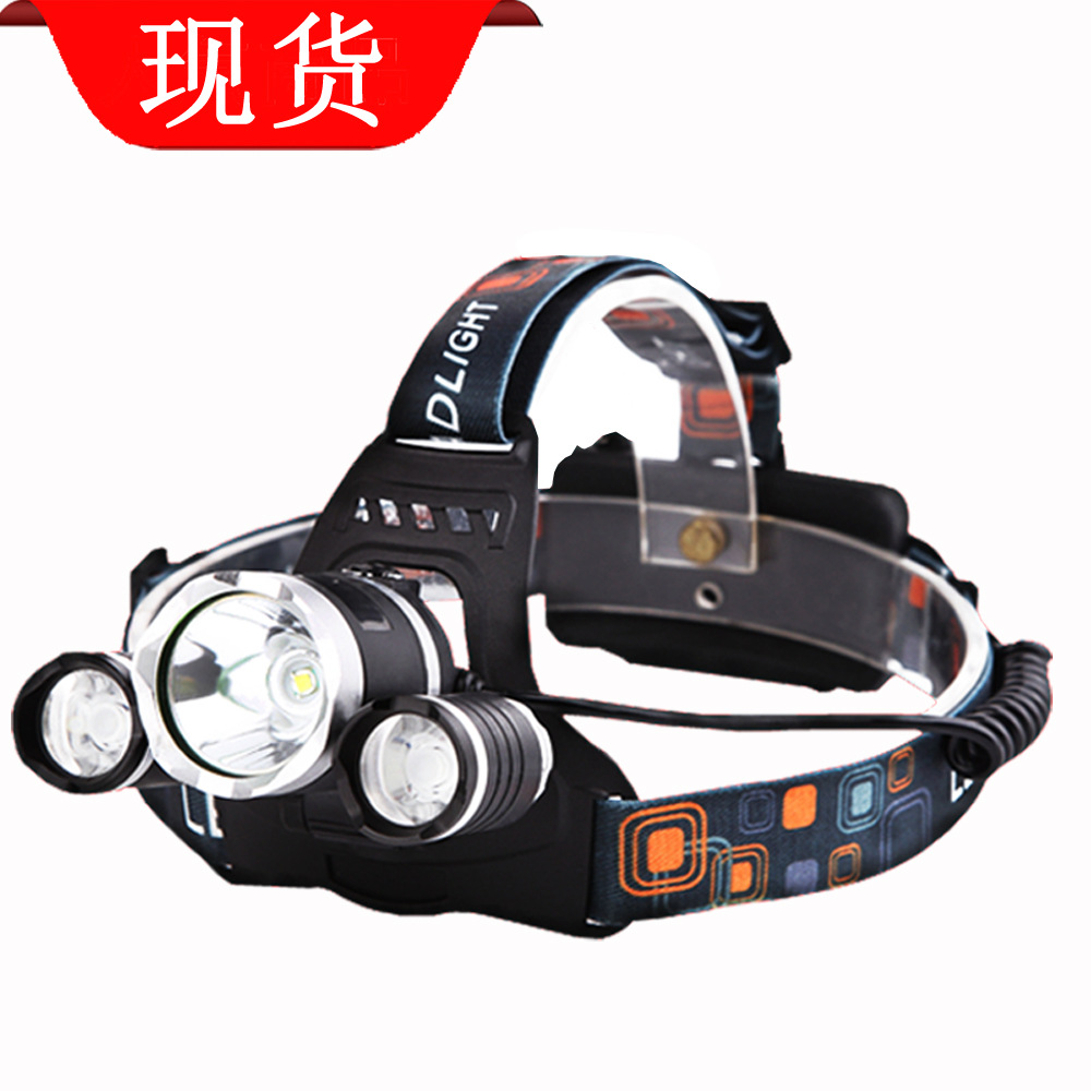 跨境戶外夜釣頭戴式照明礦燈3LED鋁合金锂電池充電t6遠射強光頭燈