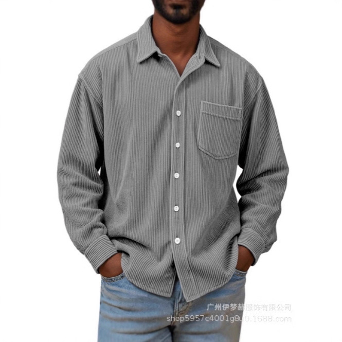 Amazon 2025 European and American Cross-Border Men's Autumn and Winter Casual Corduroy Large Size Pocket Long-Sleeved Shirt Versatile