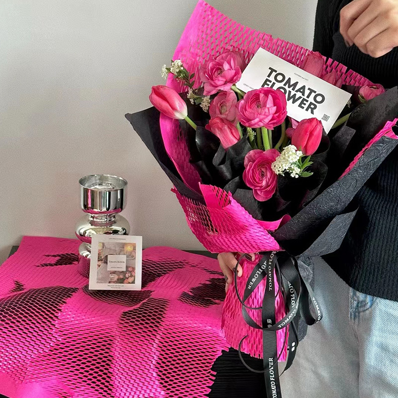 新款七夕纯色鲜花花束蛋糕礼品包装纸轻奢高级感窝纸网眼艺术纸