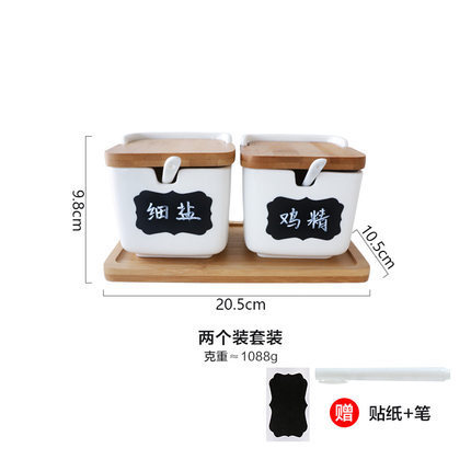 厂家日式创意简约竹盖养身陶调味罐厨房调味调料盒3件糖盐罐三件|undefined