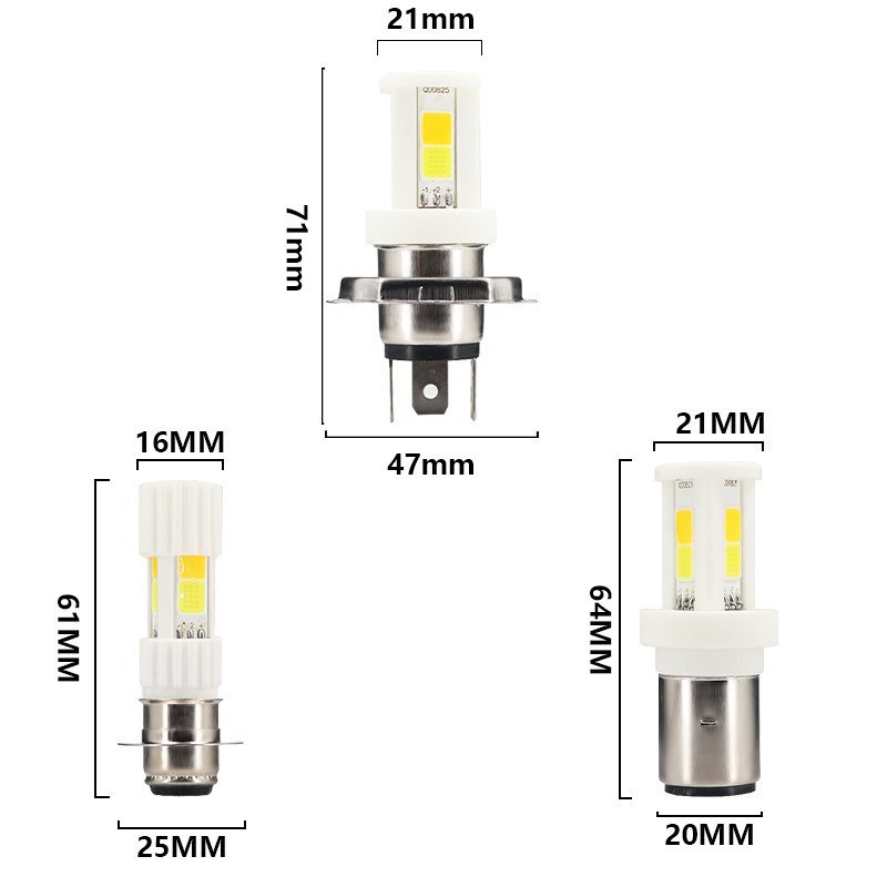 Motorcycle Led Headlight with High and Low Beam, Cob Led Front Headlight, Single-Claw Ceramic Light, Double-Claw Electric Vehicle Light, H4 Three-Sided