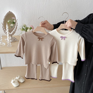Baby Girl Set 2025 Autum Style Baby Bottoming Home Clothes Split Bottoming Shirt Bell Bottoms Two-Piece Set