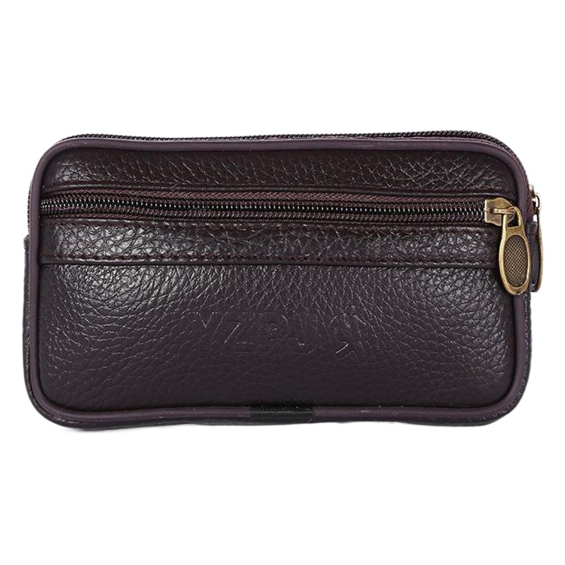 New hot sale Men's cowhide single double layer mobile phone waist bag 4-7 inch horizontal version zipper belt mobile phone bag